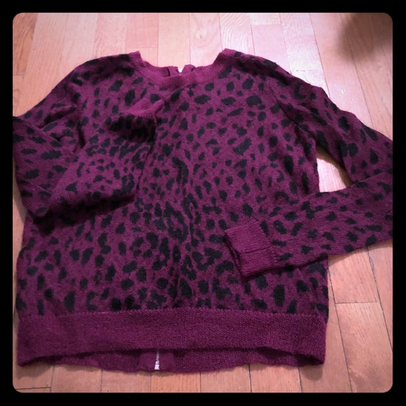 The Kooples Sweaters - The Kooples Purple & Black Leopard BackZip Sweater